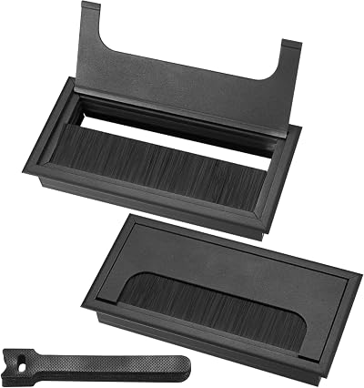 HAOCHEN Desk Table Grommets Aluminum Rectangle Cable Covers 160x80mm Black (2