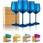 UNISWEET Stainless Steel Wine Glasses-18 oz Unbreakable Hammer point Wine Goblets, Elegant Unique Metal Wine Glass for Outdoor, Travel, Camping, Pool,Gift for Wine Lovers (Set of 4) (Blue)
