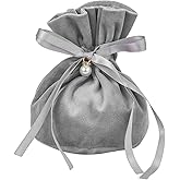 Airssory 10 Pcs 5.5x5 Inch Gray Velvet Fabric Cloth Candy Gift Pouches Drawstring Bags with Pearl Charm for Christmas Birthday Party Wedding Favors