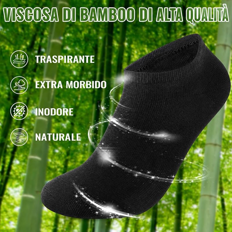 10 Paia Calzini Corti Uomo Donna Bambù – Calze Uomo Corte Estive Caviglia, Traspiranti, Assorbimento Umidità, Asciugatura Rapida, Ultra-Morbidi, Anti-Sudore, Nero 43-46