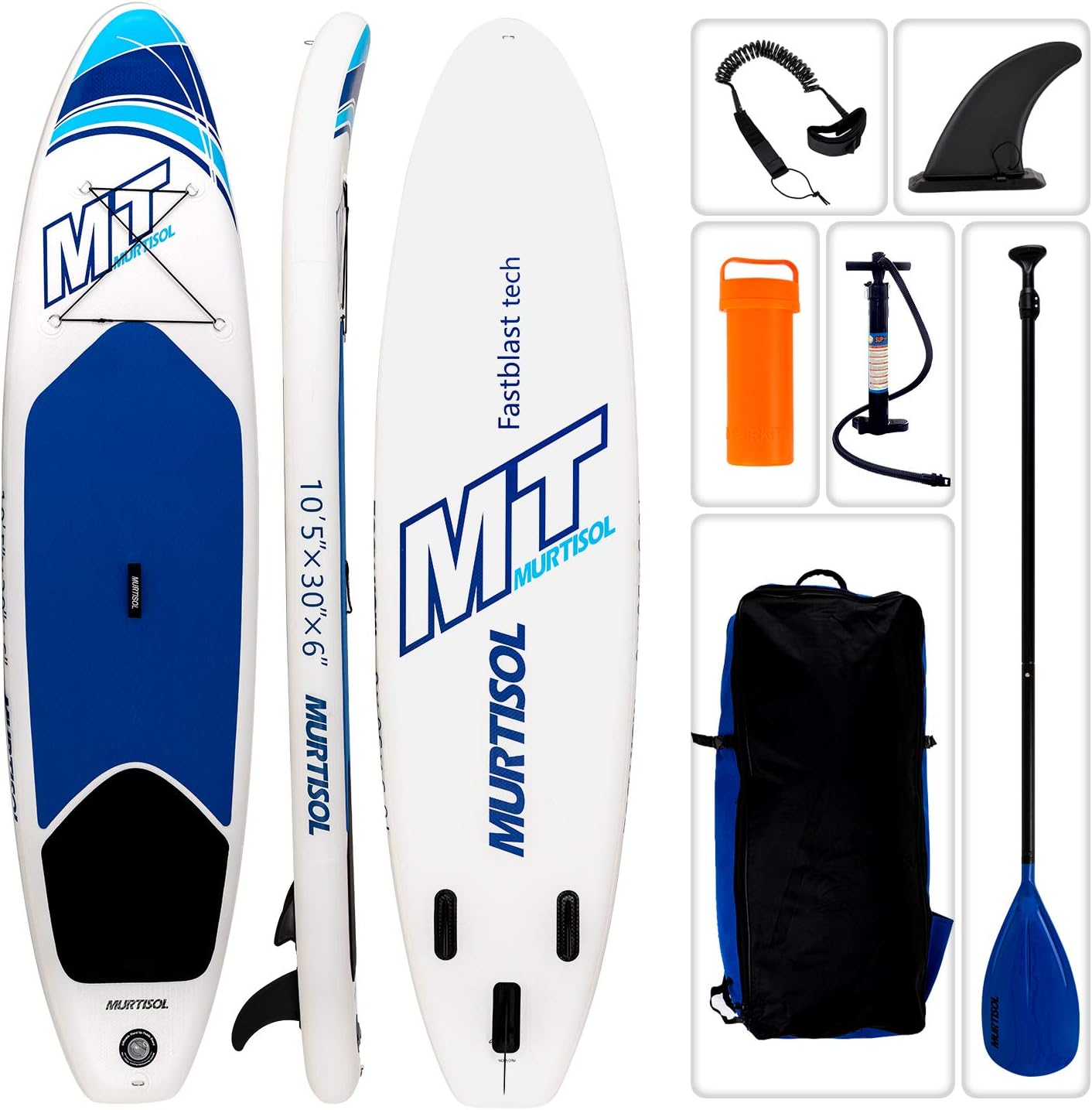 Murtisol Inflatable SUP W/ 3 Years Warranty 10.6' Inflatable Paddle Board (25" & 30" Width), Premium SUP Accessories, Dual-Action Pump, Safety Ankle Strap, Adjustable Paddle