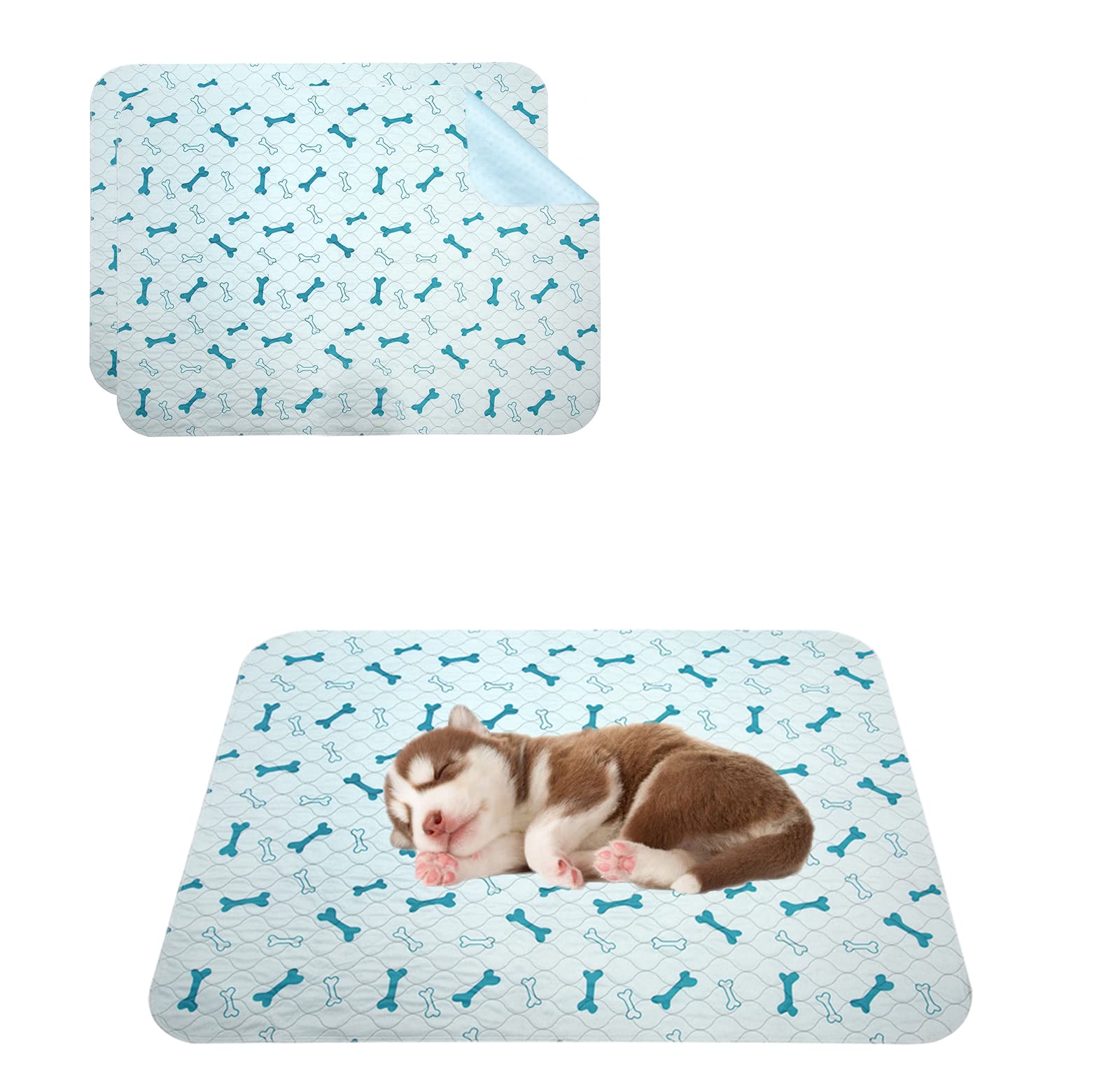 Geyecete Reusable Puppy Training Pads (2pk) - Premium Waterproof Whelping & Travel Pee Pads - Blue, Square