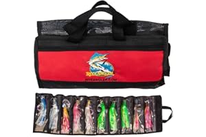 RITE ANGLER 8″ Chugger Head Trolling Lures, Set of 10 Trolling Lures Saltwater Fishing Lure for Tuna, Marlin, Mahi, Dolphin, Dorado, Wahoo & Teasers in Carrying Case for Offshore Big Game Fishing