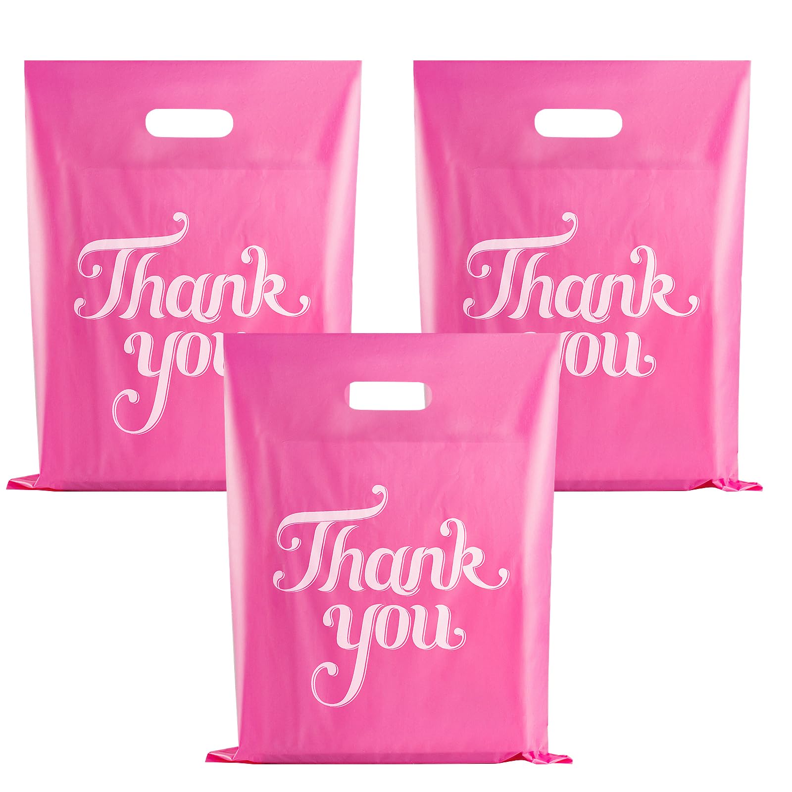 Photo 1 of 100 Pcs Pink 12x15" Thank You Bags, Shopping Bags for Goodie, Boutique, Retail, Party Gifts, Clothes, Reusable Plastic Bag with handles (Pink)