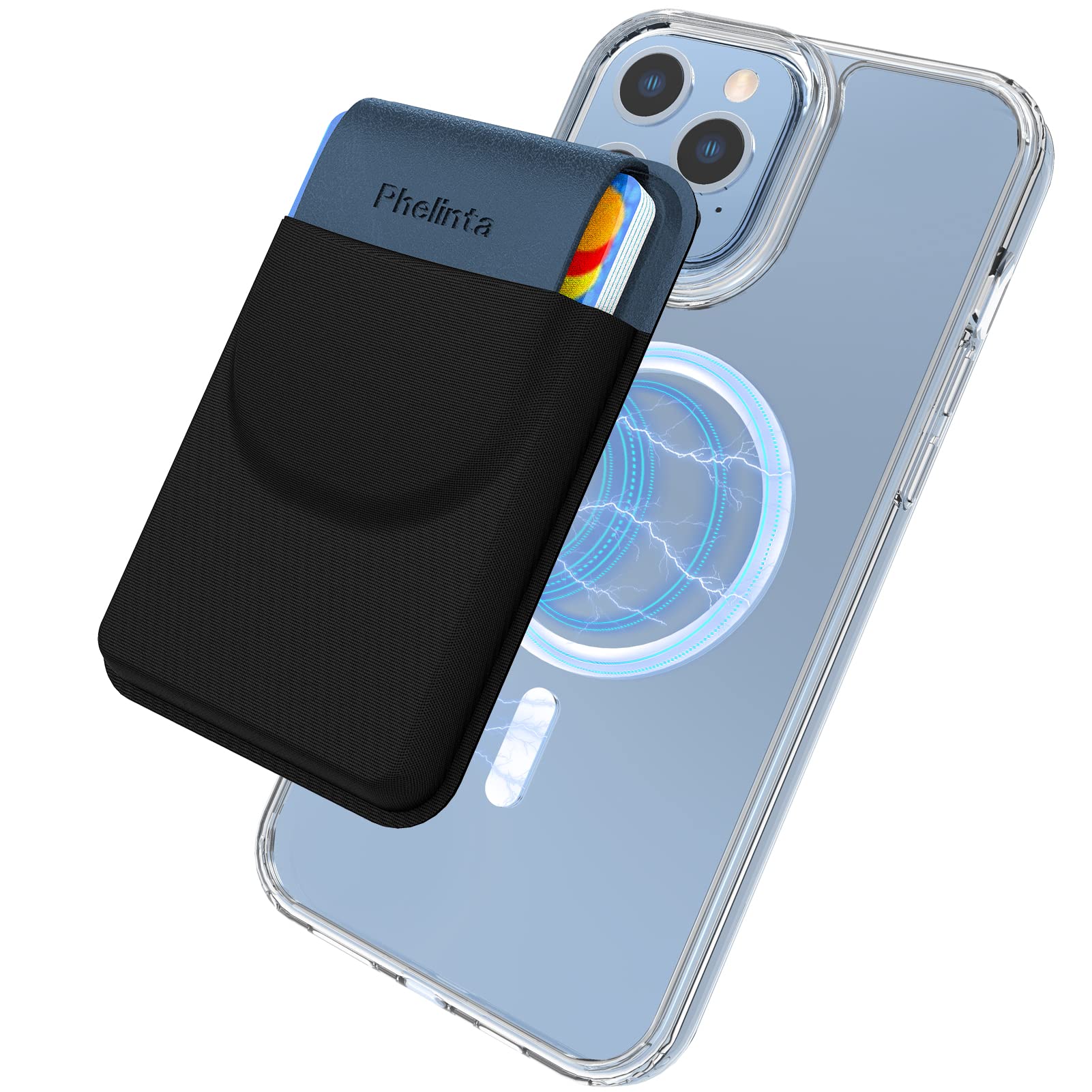 Phelinta Magnetic Card Wallet Compatible with MagSafe Wallet for iPhone 14 Pro Max/14 Plus/14/13 Pro Max/13 mini/13/12 Pro Max/12mini/12, Credit Card Holder Wallet with Flap
