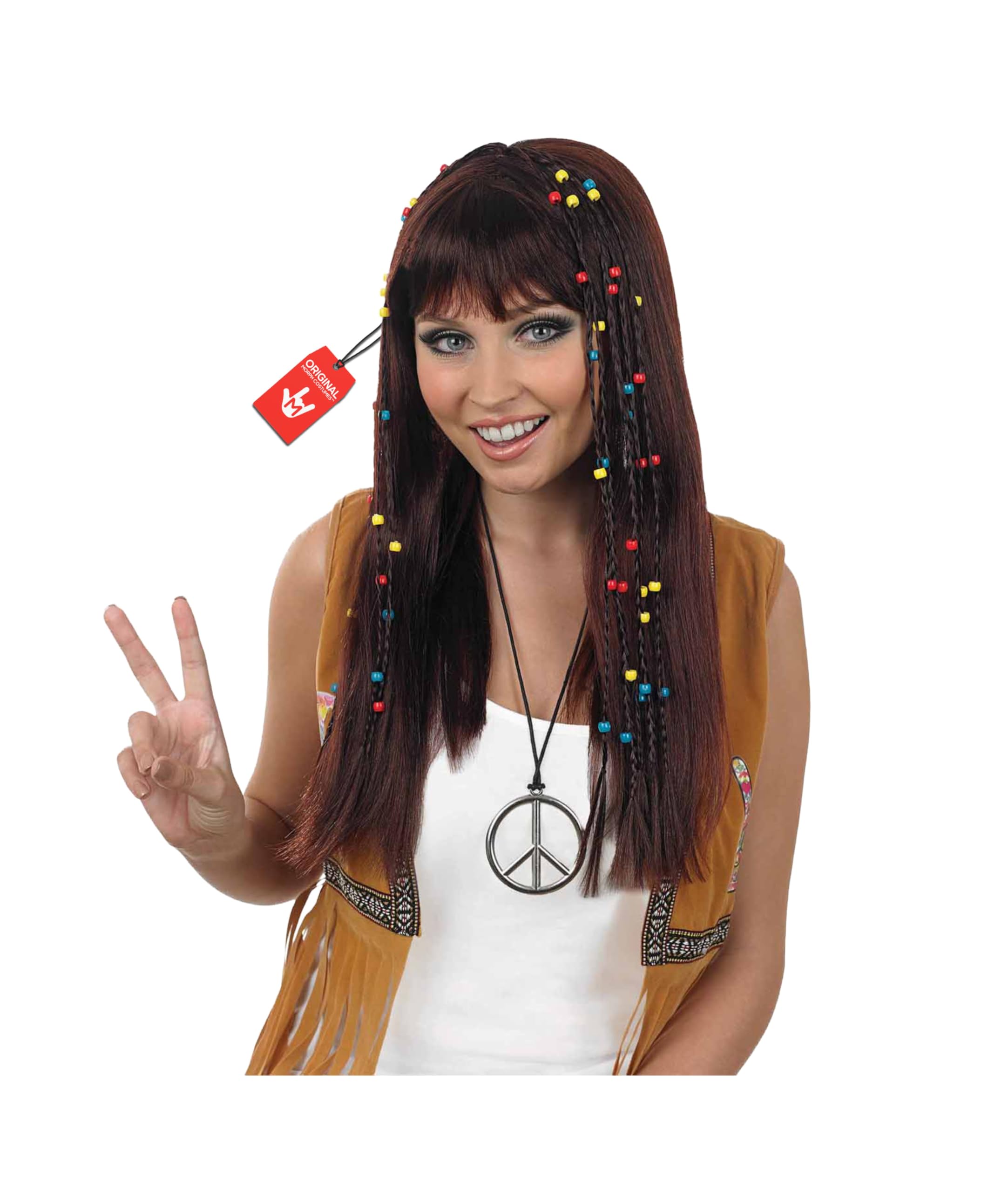 Fun Shack Womens Brown Braided Hippie Wig Adults 70s Hippie Hair 1970s Costume Accessory