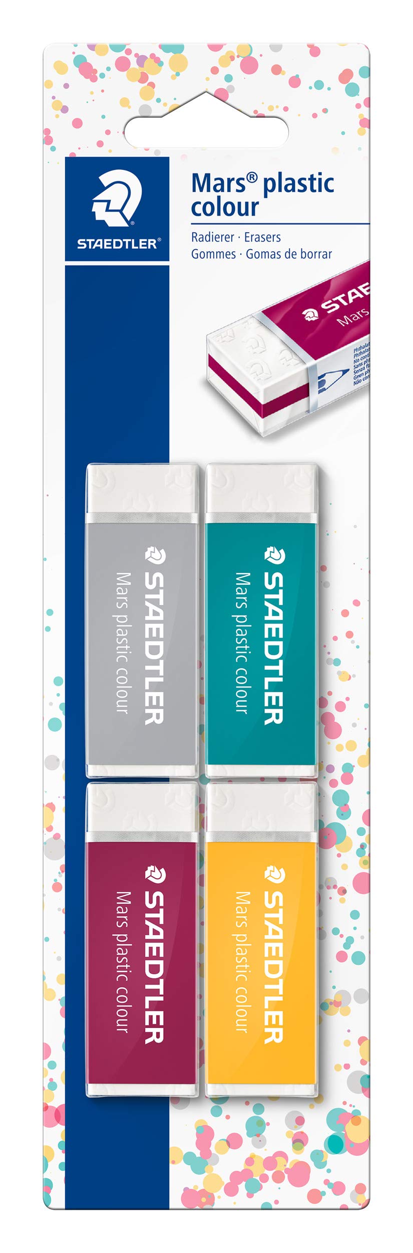 STAEDTLER 52650E1BK4 Mars Plastic Colour Sandwich Eraser Blistercard of 4