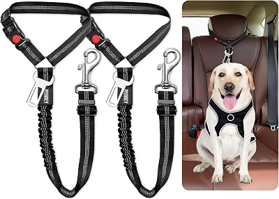 PIYAREY Dog Car Seat Belt Headrest Adjustable Harness 2 Pack Black Belt