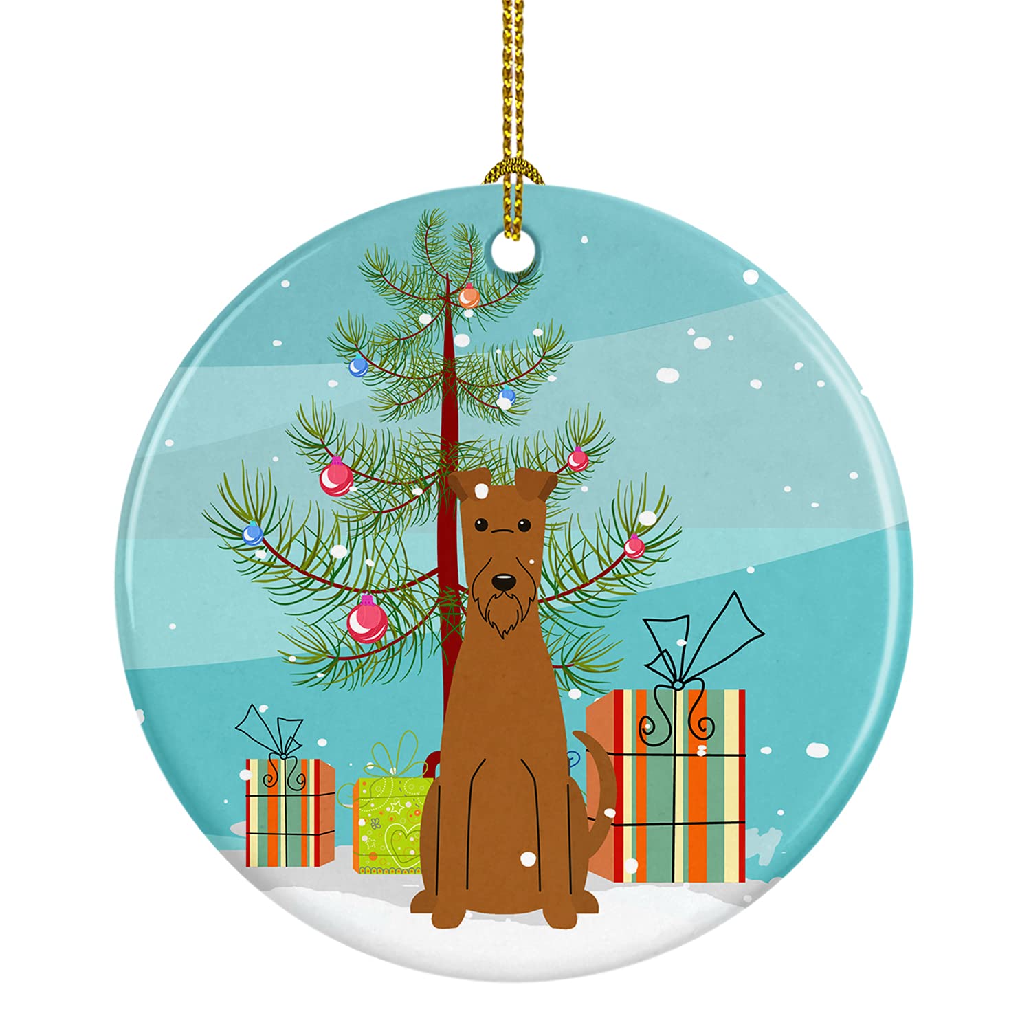 Caroline's Treasures Merry Christmas Tree Irish Terrier Ceramic Ornament, Multicolor