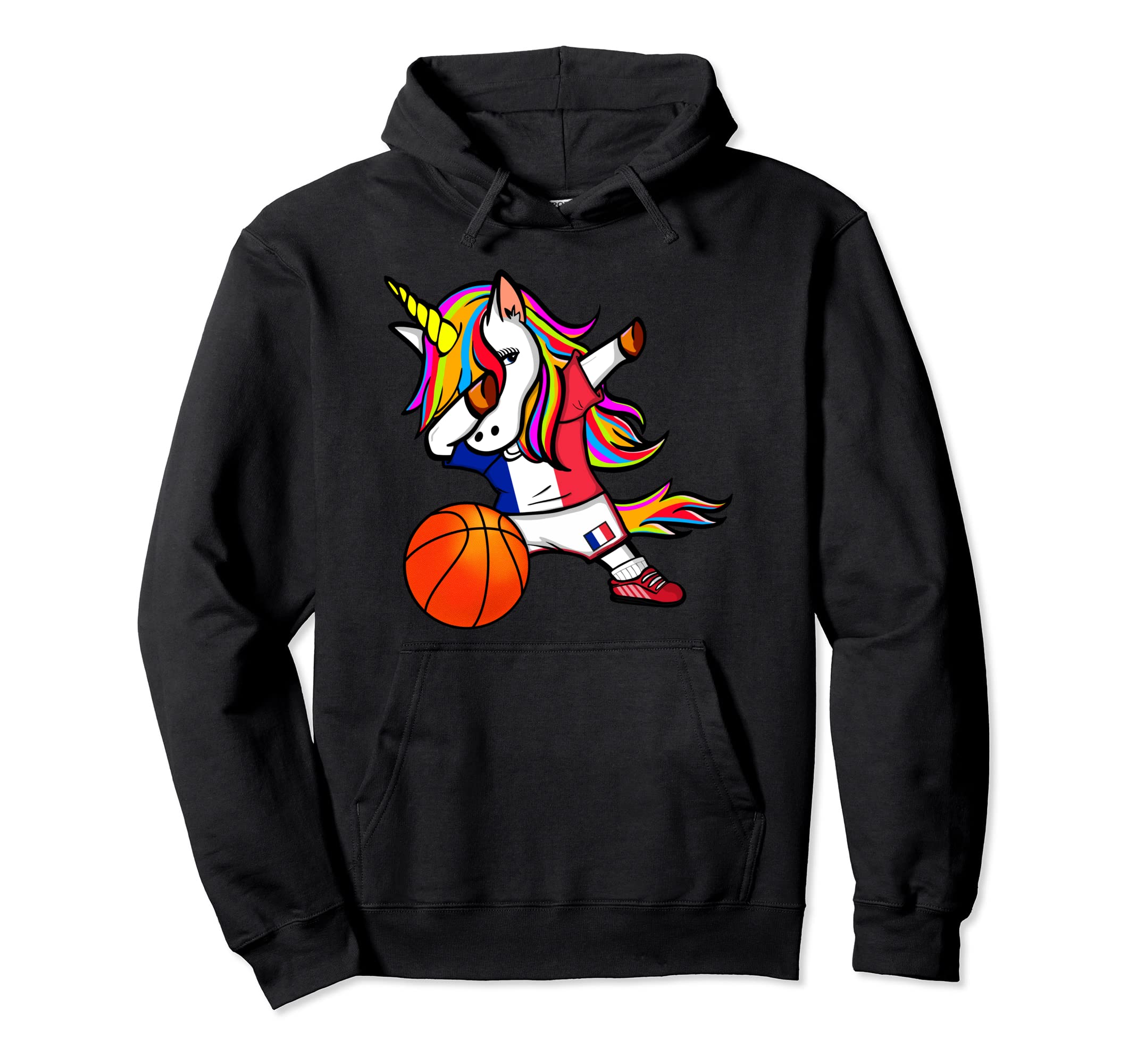 Funny Dabbing Unicorn France Basketball - French Flag Pullover Hoodie