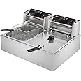 ROVSUN 22.8QT Electric Deep Fryer w/ 2 Baskets & Lids, 21.8L Stainless Steel Commercial Double Fryer, Countertop Kitchen Frying Machine w/Temperature Control, French Fries Donuts 5000W