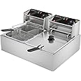 ROVSUN 22.8QT Electric Deep Fryer w/ 2 Baskets & Lids, 21.8L Stainless Steel Commercial Double Fryer, Countertop Kitchen Fryi