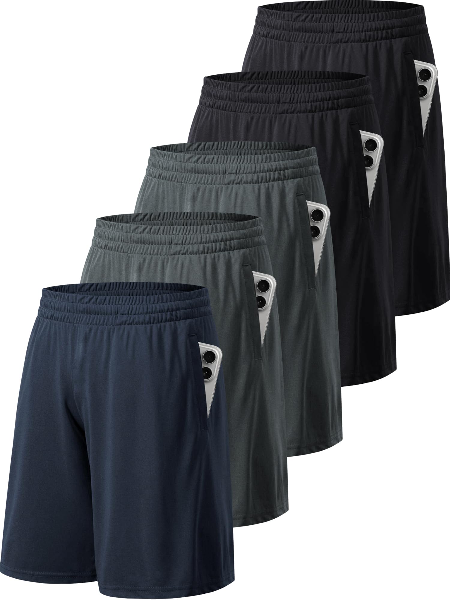 TVKSOM 5 Pack Mens Athletic Shorts with Pockets and Elastic Waistband Quick Dry Basketball Shorts Men for Running Casual Image