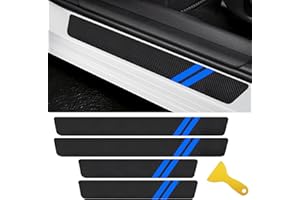 GZSH Door Sill Protector Compatible with Dodge Charger Challenger 4PCS Door Sill Protector with Plastic Scraper Carbon Fiber Leather Door Entry Guard Decoration Cars Fiber Door Sill Protector |Blue|