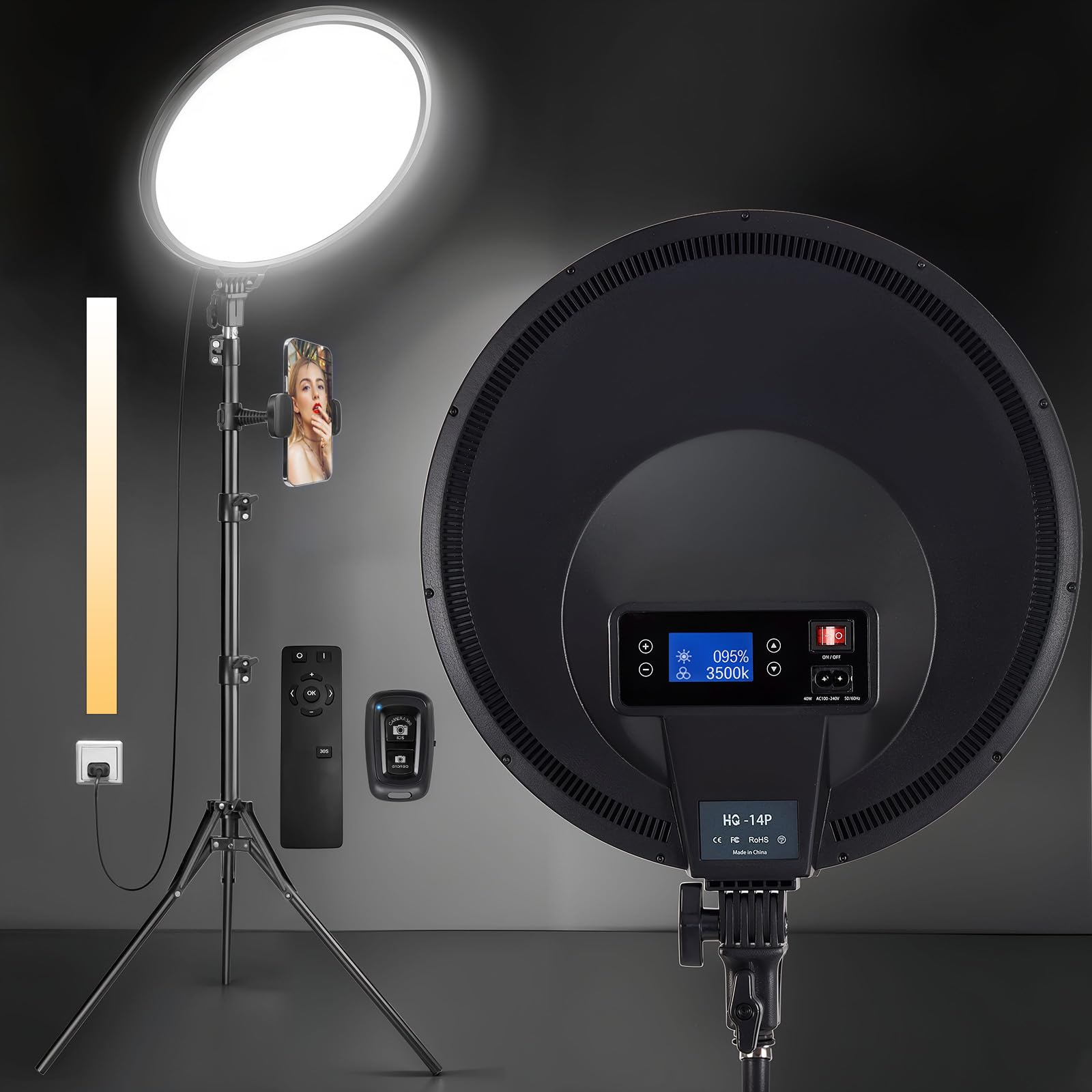 Photo 1 of MACTREM 14’’ Large Ring Light with 71" Tripod Stand/Phone Clip, Professional Full-Screen Selfie Ring Light for Live Stream, YouTube, TikTok, Video Recording, Makeup,Barber,Tattoo,Photography