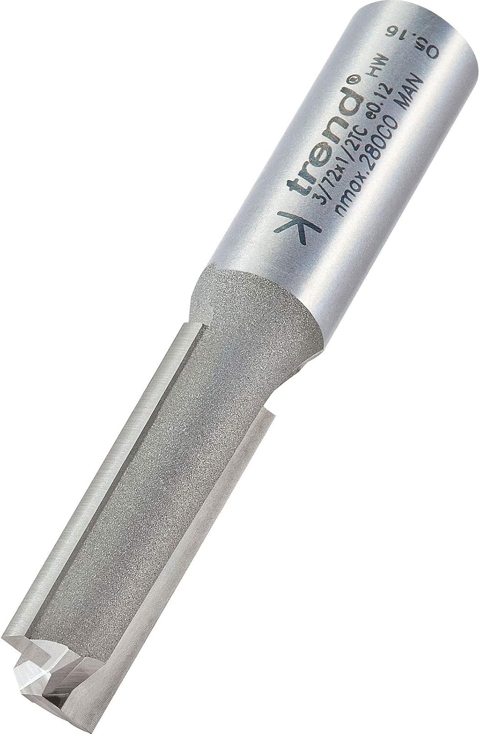 Trend Professional Straight Two Flute Router Cutter, 1/2 Inch Shank, 12mm Cut Diameter, Tungsten Carbide Tipped, 3/72X1/2TC