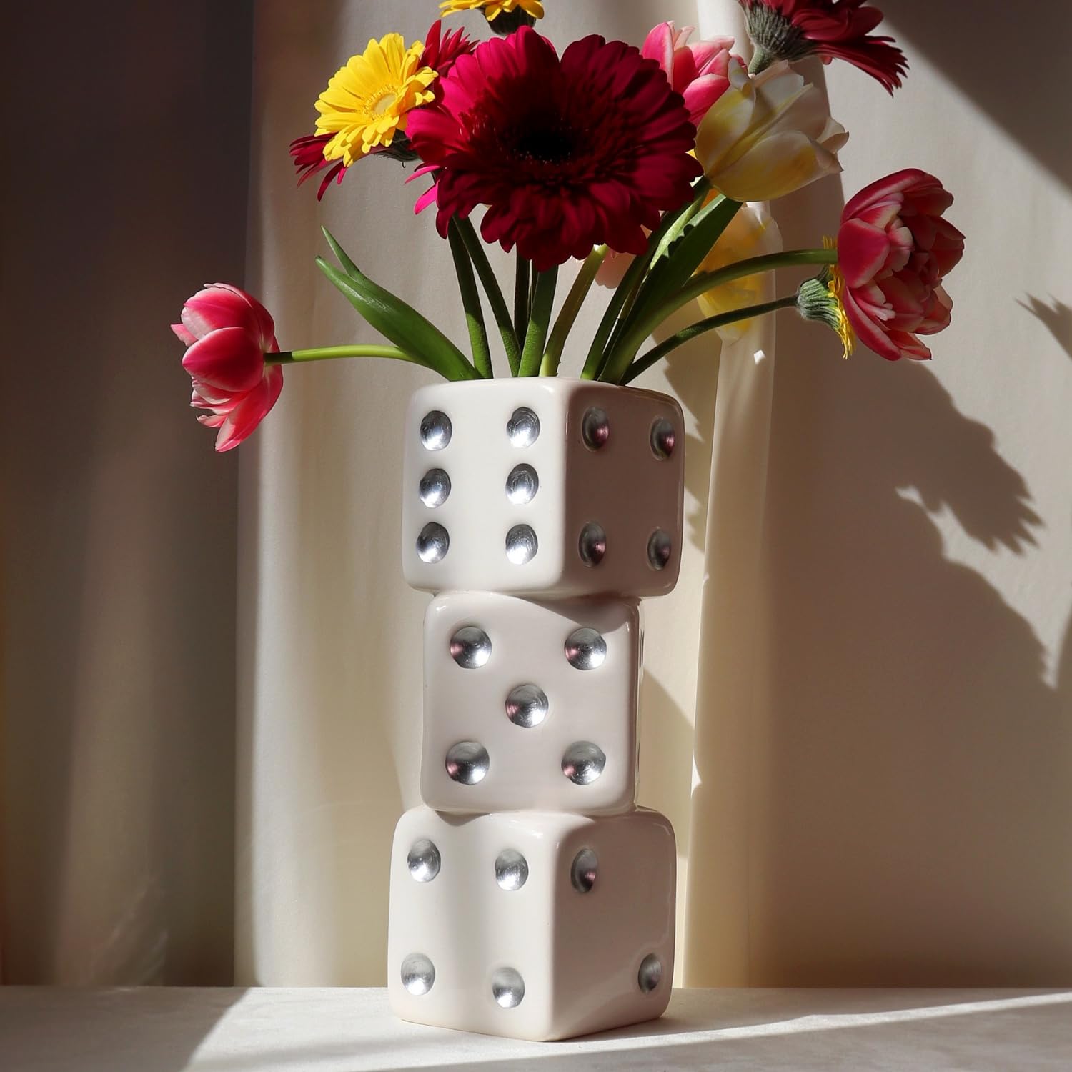 Reimagine Discovery Triple Dice Vase (White Body + Silver Dots)