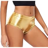 Kepblom Metallic High Waisted Booty Shorts Women's Shiny Cheeky Dance Festival Rave Bottoms