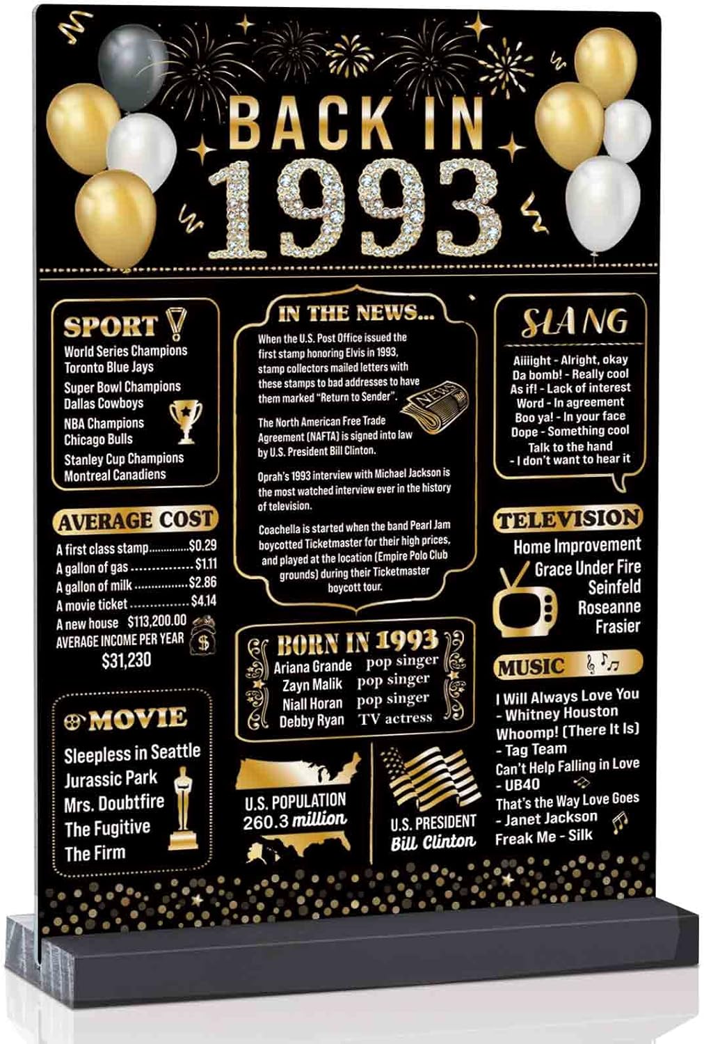 Wall Décor - 30th Birthday Party Decorations Supplies, 30th Birthday Gifts for 30 Years Old Women Men, Thirty 30th Birthday Decorations for Him Her- Vintage 1993 Birthday Poster Table Sign