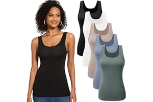 TVKSOM 5 Pack Basic Tank Tops for Women Undershirt Ribbed Sleeveless Casual Basic Tanks Top