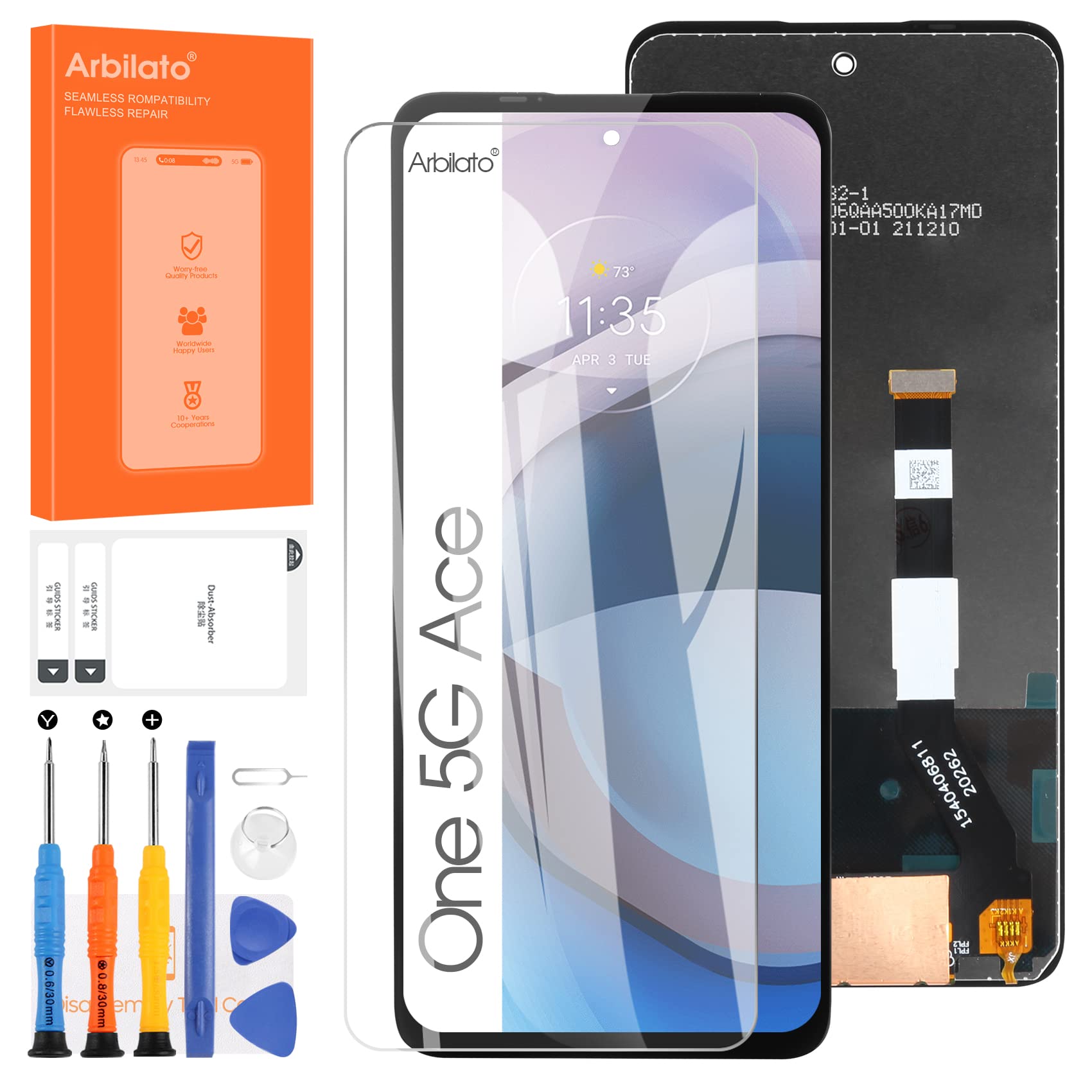Photo 1 of Screen for Motorola Moto One 5G Ace Screen Replacement, XT2113 LCD Display, Digitizer, Glass & Tools – Compatible with Moto One 5G UW Ace (Non-OEM, 6.7 Inch) (Black No Fit One 5G/One 5G UW)