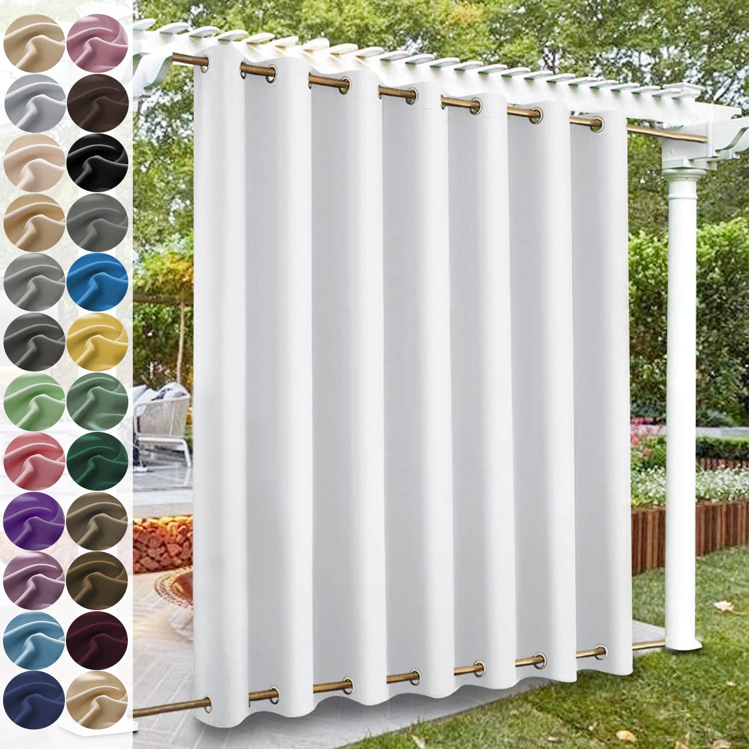 KUZRZNH Outdoor Curtains, Outdoor Curtains with Eyelets Top and Bottom, Waterproof Weatherproof Curtain, Sun Protection, Privacy Screen Curtain for Outdoor, Patio, Balcony, Porch, White, 1 Piece, 155