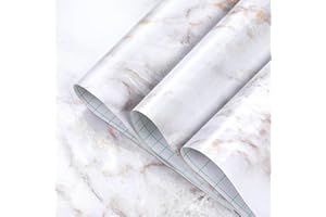 Homein Marble Contact Paper 17.5"x78.7", Peel and Stick Countertops Wallpaper Waterproof Self Adhesive Wall Paper Roll for Cabinets Drawers Kitchen Old Furniture, Modern Glossy White/Gold