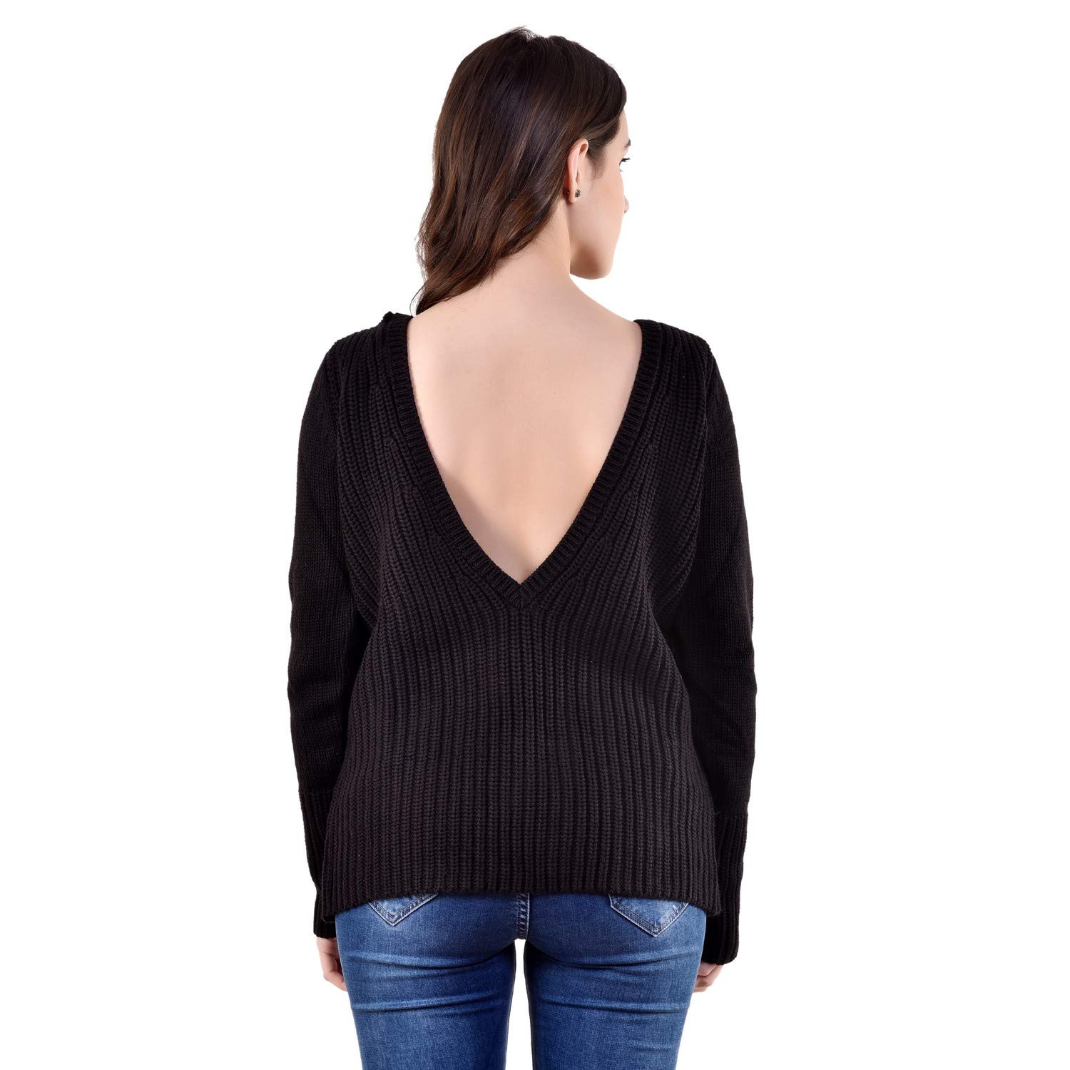 mansicollections black full sleeves diagonal knitted sweater for women