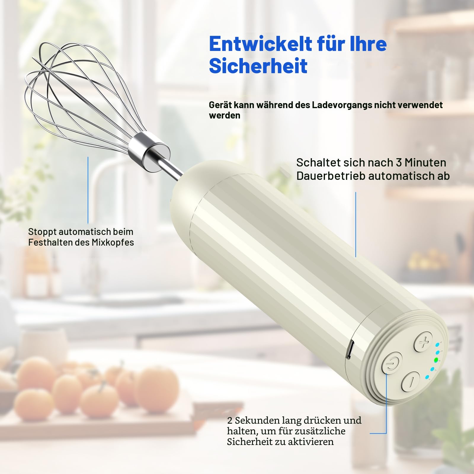Akku-Handmixer MixgoII, Elektrischer Schneebesen & Milchaufschäumer, Mini Mixer, wiederaufladbarer Handmixer und Schnurrhaar, Küchenmaschine zum Kochen, Lebensmittelzerkleinerer 7