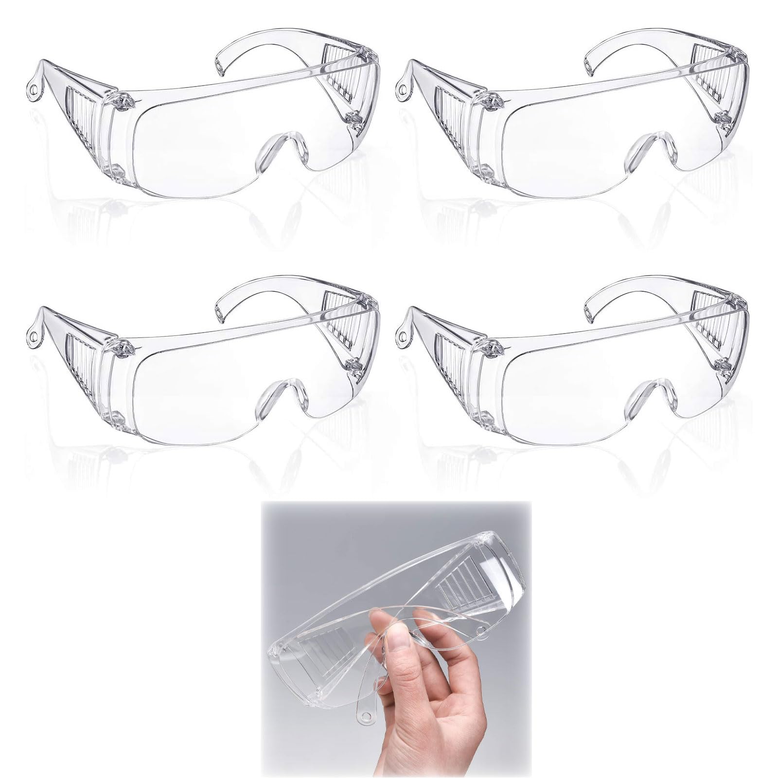 ZHDWC Safety Glasses - 4 Pack Eye Protection Goggles with Anti-Splash, Anti-Scratch & Dustproof Lens for Outdoor & Lab Use