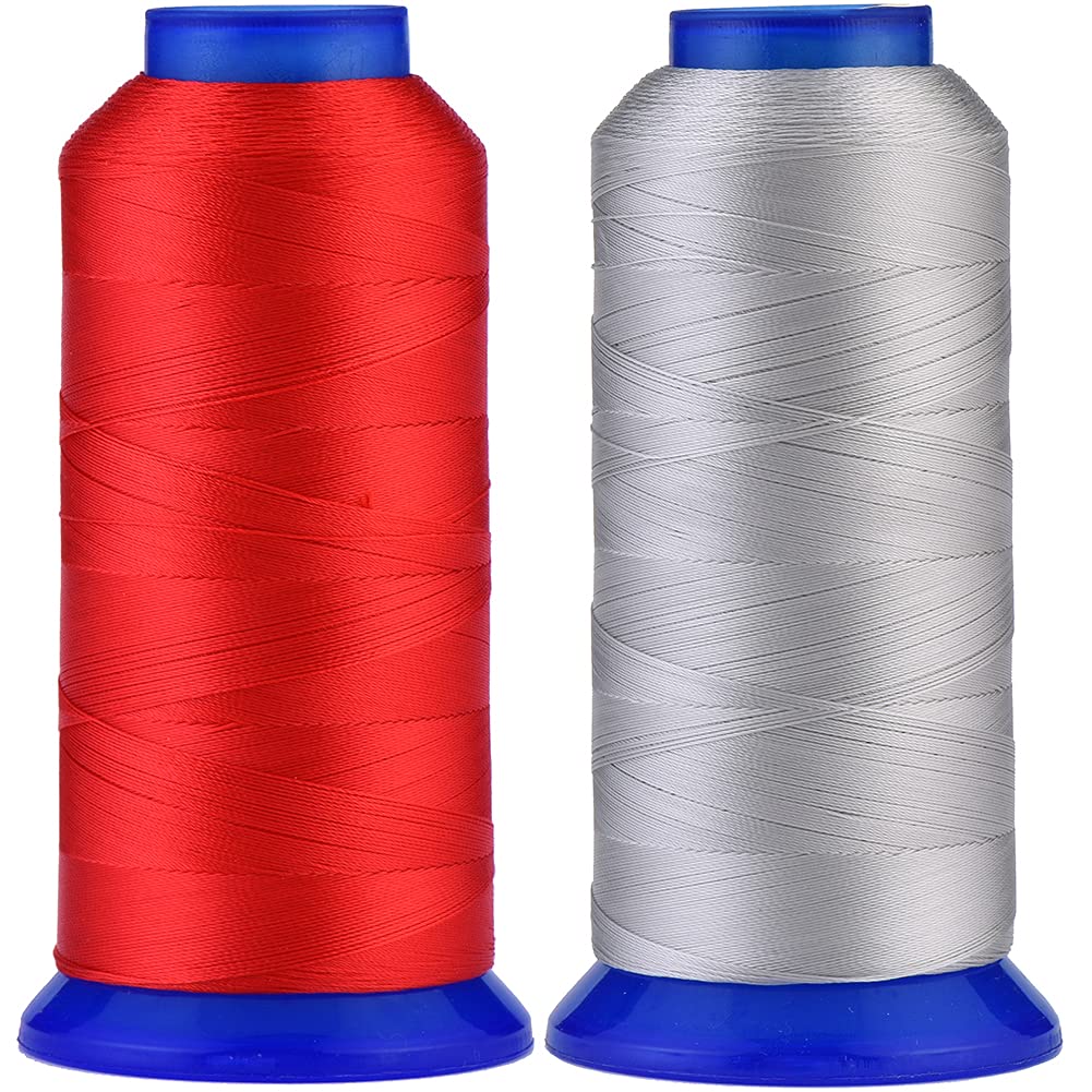 Selric [3000Yards/Red+Silver] Pack of 2 UV Resistant High Strength Polyester Thread #69 T70 Size 210D/3 for Upholstery, Outdoor Market, Drapery, Beading, Purses, Leather