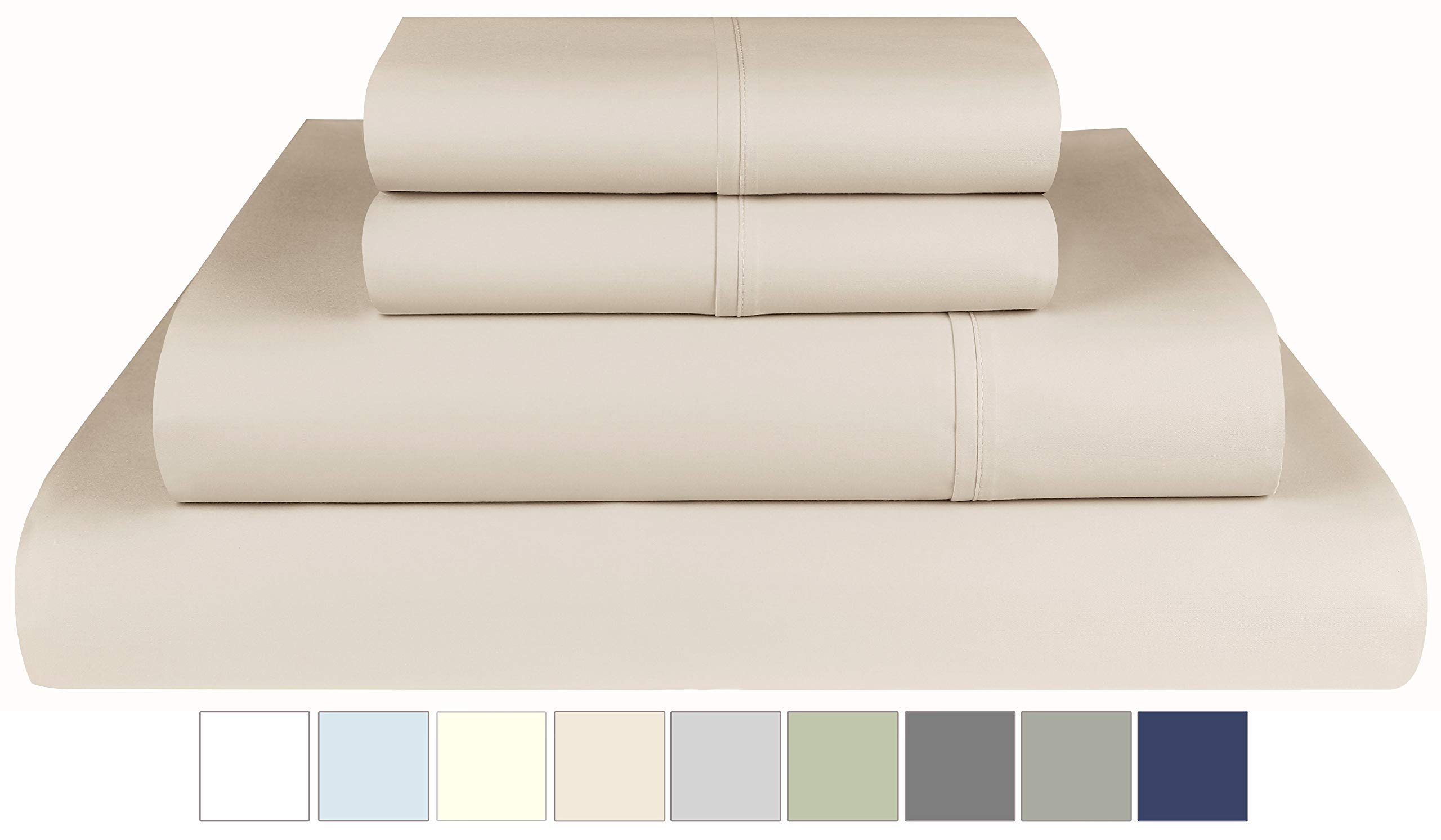 Threadmill Luxury 800 Thread Count Queen 100% Cotton Sheets - Light Beige Sateen Weave Bed-Sheets, Better Than Egyptian Cotton,4 Pc Solid Soft Bedding Set, Fits 16" Deep PocketOEKO-TEX STANDARD 100