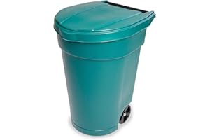 Mighty Tuff 50-Gallon Wheeled Trash Barrel - Large Outdoor Trash Can with Lid - Versatile, Durable and Convenient for Indoor or Outdoor Trash Bin