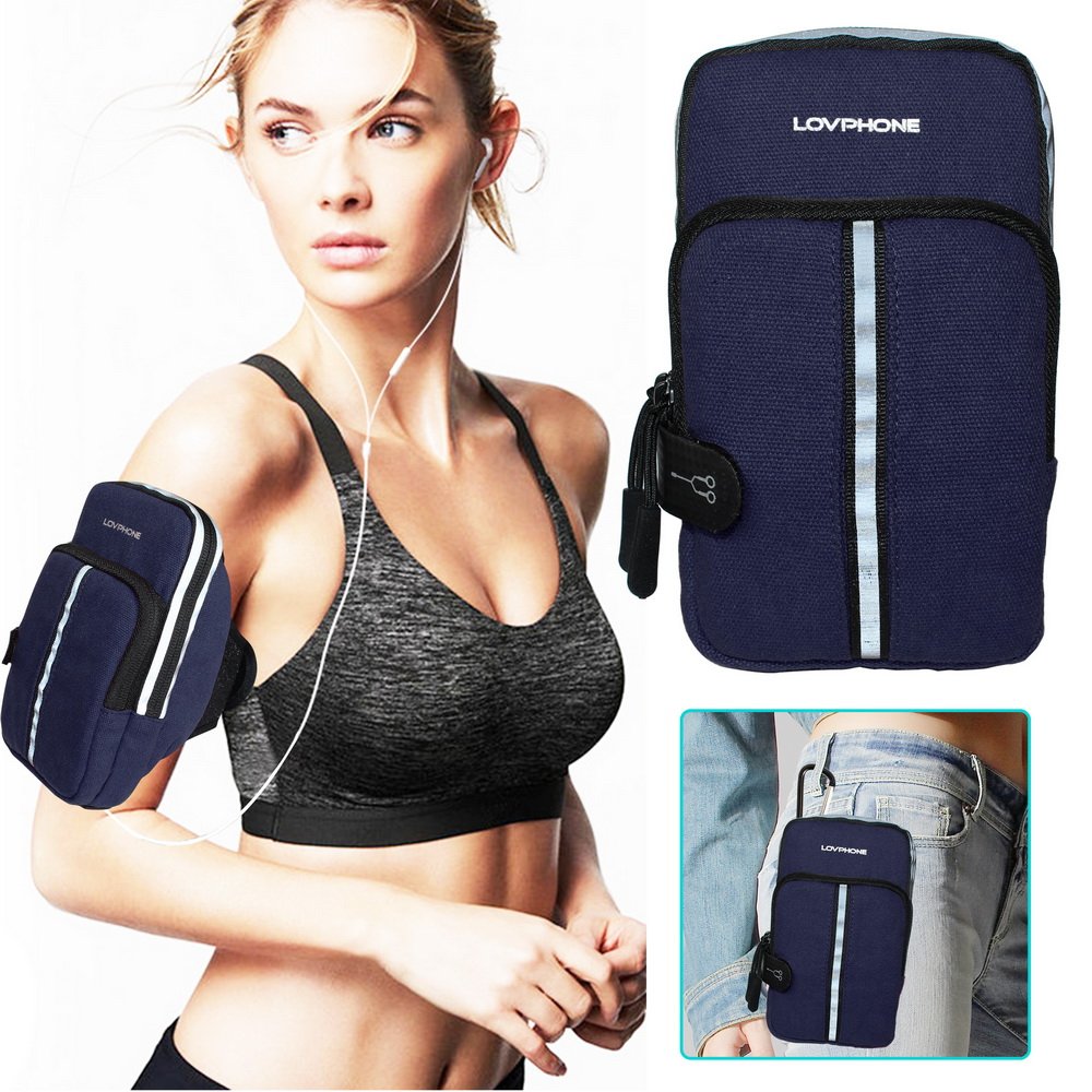 LOVPHONE Sports Armband, Double Pockets Phone Running Armband for iphone X/8/8 Plus/7/7 Plus, Samsung Galaxy Note 8/S8/S8 Plus/S7, Water Resistant (Blue, 7.0-12.8inch)