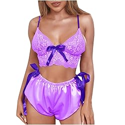 Women's Nightgown Two Piece Lace Satin Spaghetti