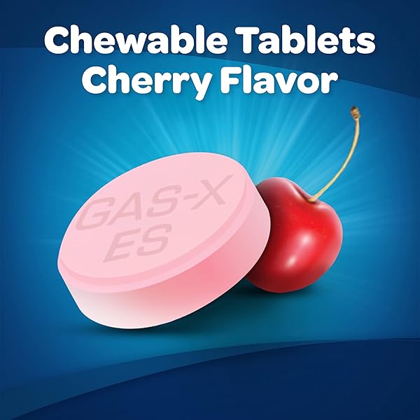 GAS-X EXTRA STRENGTH CHEWABLE GAS RELIEF TABLETS WITH SIMETHICONE 125 MG FOR BLOATING RELIEF, CHERRY – 72 COUNT