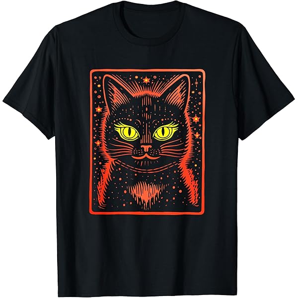 トップス CAT PRINTED TEE(BLACK, 38) Amazon.com: Black Cat Yellow Print Men Women Kids T-Shirt