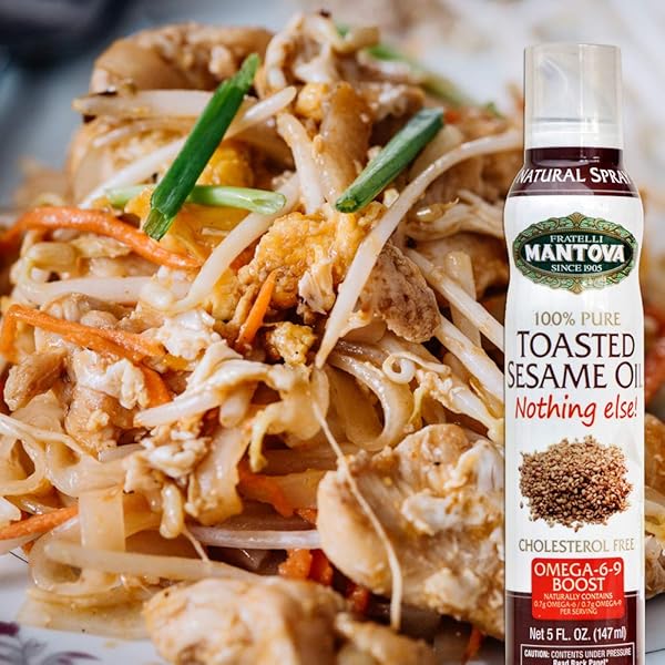 MANTOVA TOASTED SESAME OIL SPRAY, 5 FL. OZ. (PACK OF 1), PRODUCT OF ITALY, ALL-NATURAL, HEART-HEALTHY TOASTED SESAME SEED OIL, IDEAL FOR POKE, FRIED RICE, AND OTHER ASIAN DISHES, VEGAN-FRIENDLY