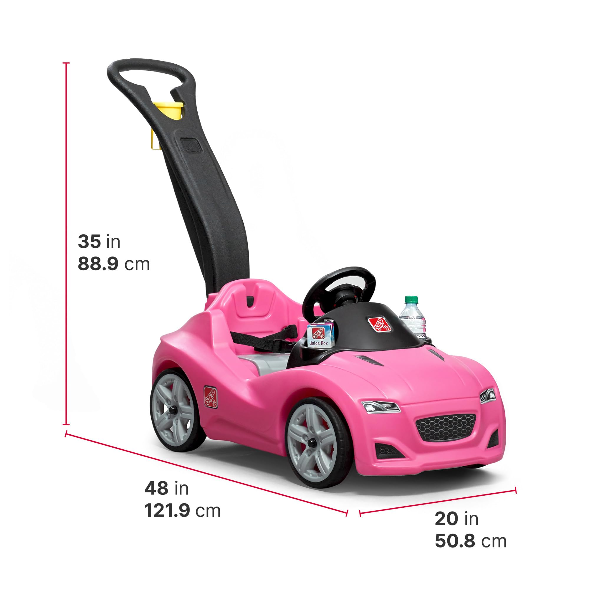 Step2 Whisper Ride Cruiser Kids Push Car, Ride On Toy, Stroller Substitute, Includes Seat Belt & Horn, Made of Durable Plastic, Max Weight 50 lbs., For Toddlers 1.5-4 Years Old, Pink