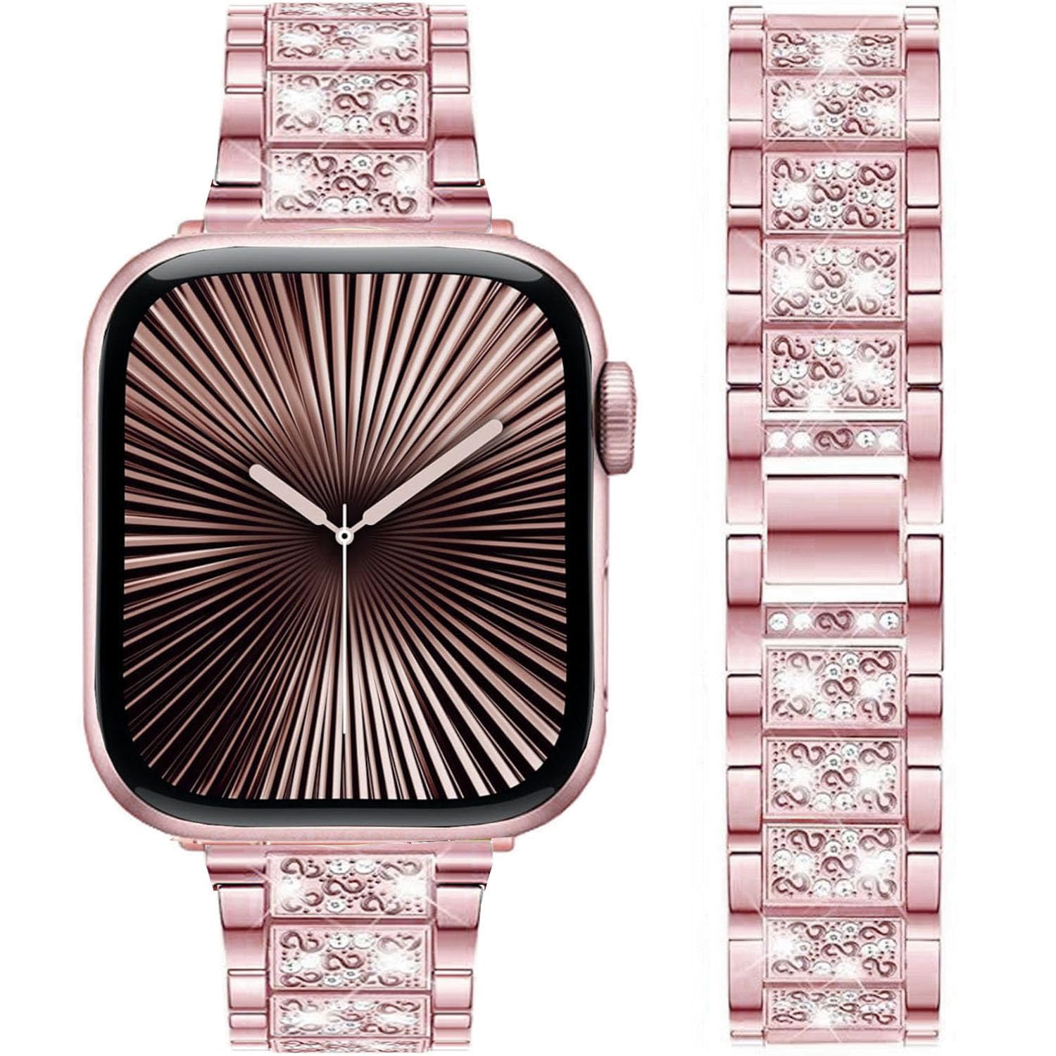 DEALELE Strap Compatible with iWatch 42mm 44mm 45mm 49mm, Rhinestone Diamond Metal Replacement Bands for Apple Watch Series 8/7 / 6/5 / 4/3 / SE/Ultra Women Men, Rosepink, 42/44/45/49mm