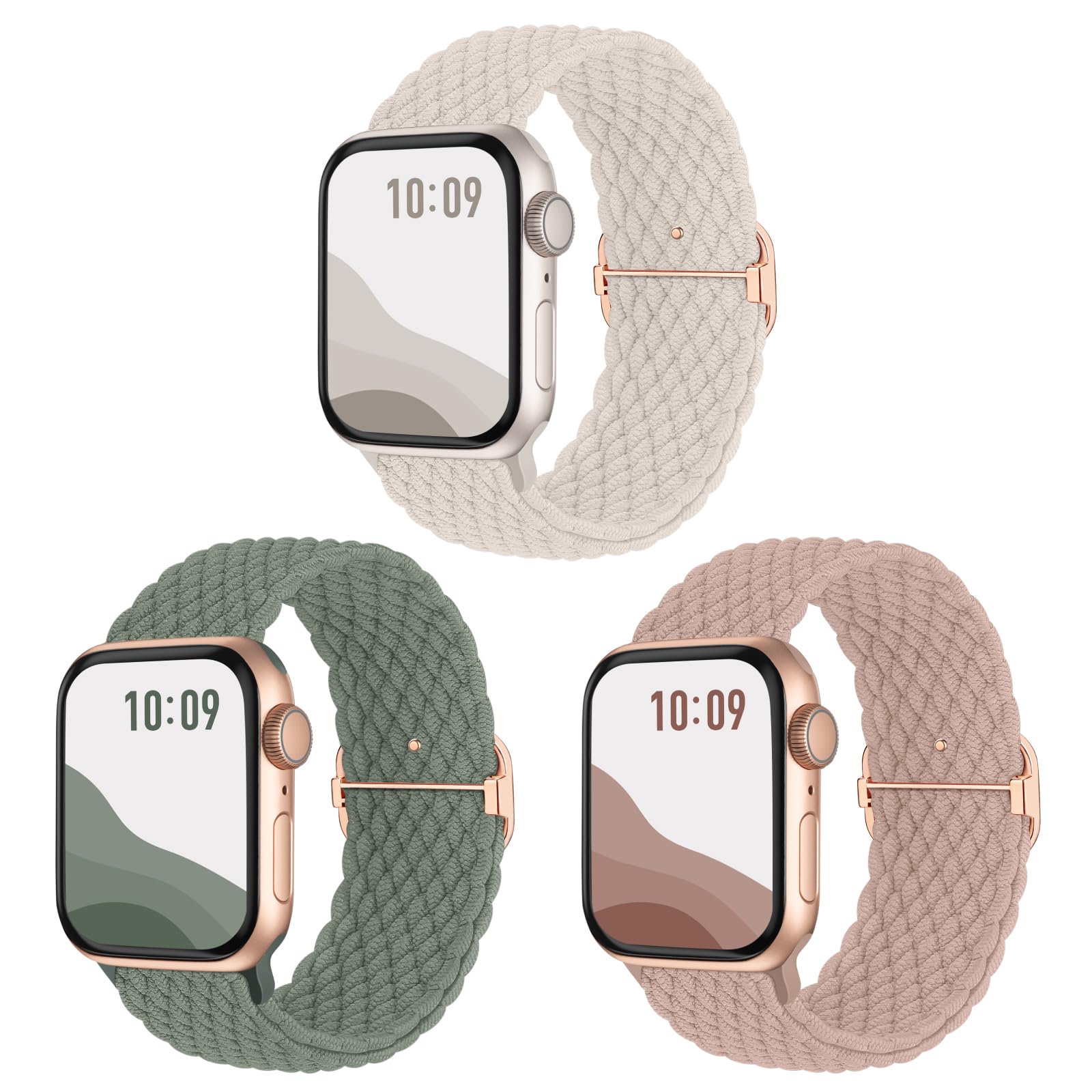 Joehwerr 3Pack Anti-Slip Braided Band Compatible for Apple Watch Straps Women 40mm 41mm 38mm 42mm 44mm 45mm 46mm 49mm, Adjustable Elastic Stretchy Strap for iWatch SE3 series 11 10 9 8 7 6 5 4