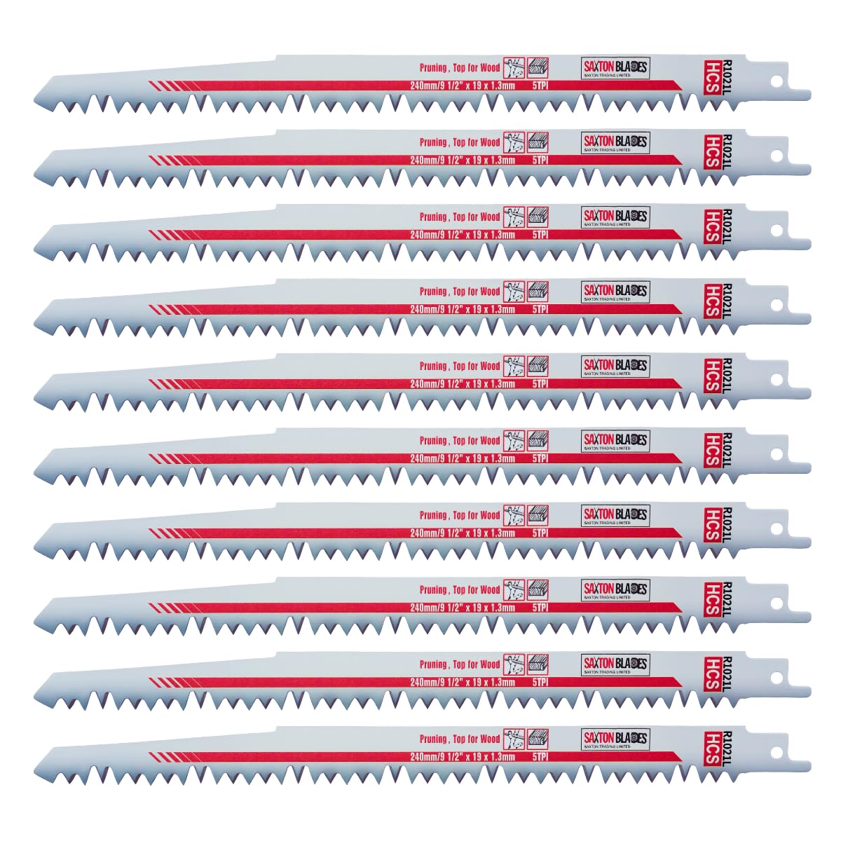 10x Saxton 240mm Reciprocating Sabre Saw Wood Blades R1021L fits Bosch, Dewalt Makita