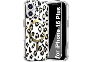 WATEFULL for iPhone 16 Plus MagSafe Case Leopard Cheetah Clear Glitter, Luxury Trendy Magnetic Bumper Case +1 Screen Cover +1 Camera Lens Protector for Women Girl iPhone 16 Plus 6.7"(Gold Leopard)