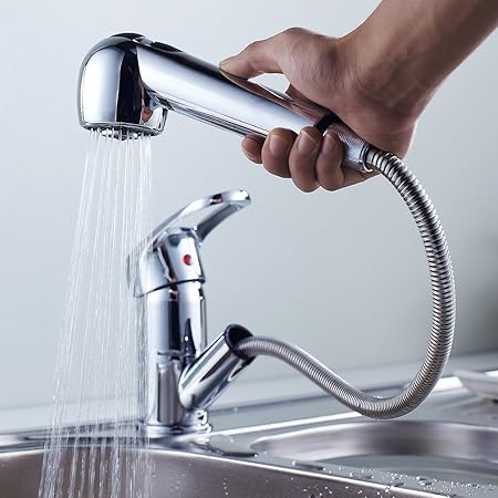 WOOHSE Küchenarmatur verchromt mit herausziehbarer Brause Wasserhahn Küche 360 Schwenkbarer Auslauf Einhebelmischer Spültisch