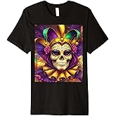 Sugar Skull Carnival Mask Jester Hat Mardi Gras 2025 Men Boy Premium T-Shirt