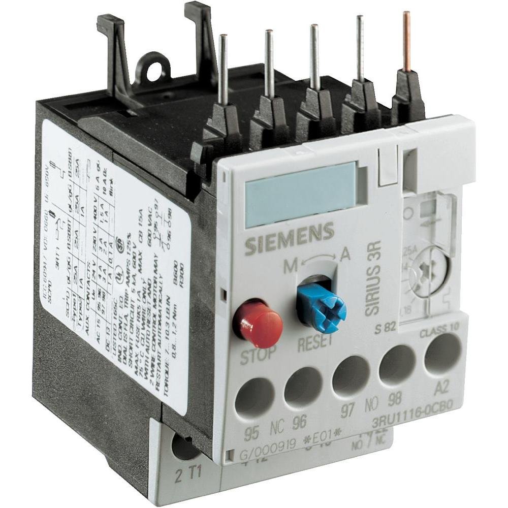Siemens 3RU1116-1EB0 Overload Relay, 2.8.4 A, 1NO+1NC, Size S00, Class 10, for CONTACTOR MOUNTING, White