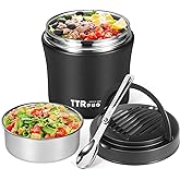Insulated Food Container Soup Thermo for Hot Cold Food Adults 40 OZ, Stainless Steel lunch box, Wide Mouth Thermo Jar with Folding Spoon and Handle (BLACK)
