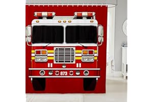 Manfei Fire Truck Shower Curtains Red Fire Engine Waterproof Bath Curtains with 12 Hooks Suits for Bathtub, Cartoon Fireman Car Bathroom Curtains for Kids Boys Teens Room Decor, 72" W x 72" L