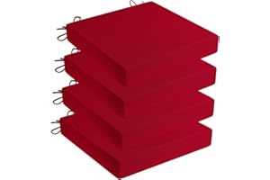 LFNOONE Outdoor Patio Cushions 17X17"Waterproof Garden Lawn Patio Furniture Chair Cushions Set of 4 Thicken High Density Sponge Filling for Patio Outdoor Furniture Decorative,with 4 Rope Fixed Straps/Red