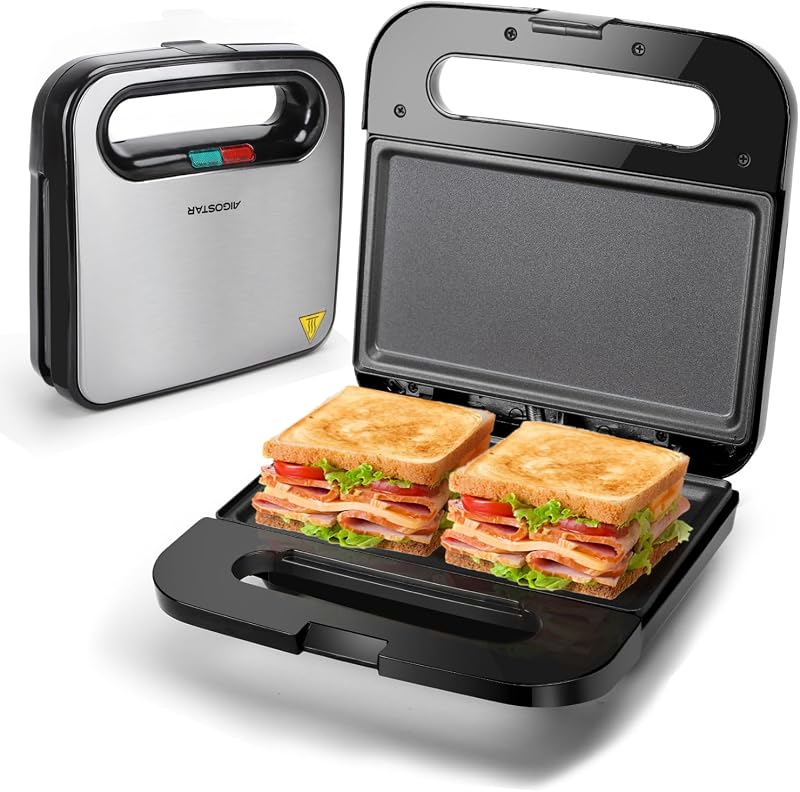 Aigostar Sandwich Toaster Panini Press Deep Fill Non-Stick Plates Indicators
